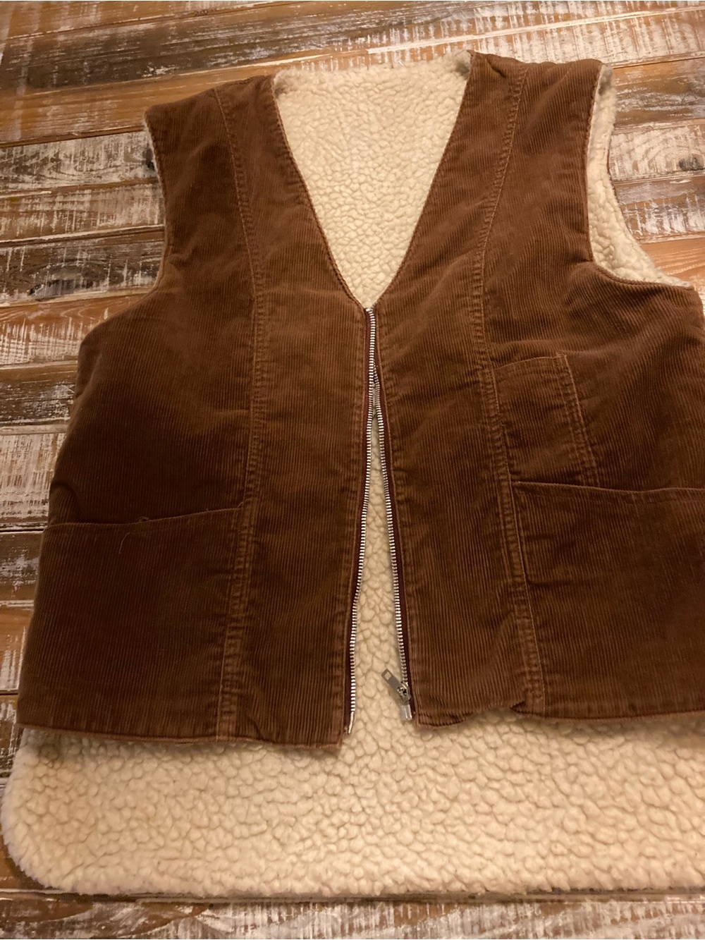 Women’s Brown Corduroy Sherpa-Lined Vest